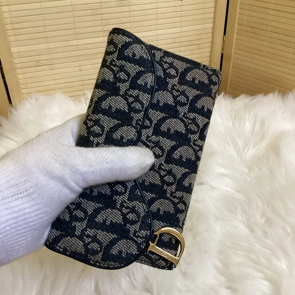 CHRISTIAN DIOR Monogram Saddle Wallet Navy